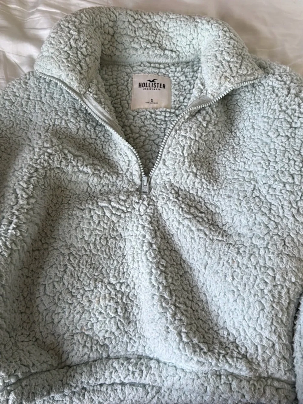 Hollister Light Mint Sherpa Quarter-Zip Pullover